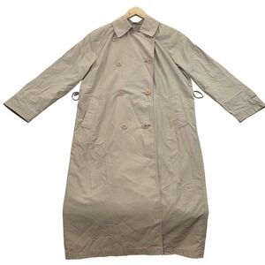 London Fog Trench Coat Womens Size 8 Pet‎ Beige Long Classic Rain Coat * READ